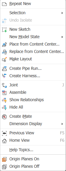 Origin planes commands in the marking menu